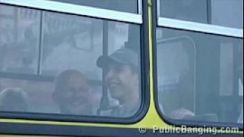 Risky public bus couple sex in front of the passengers in the middle of a day