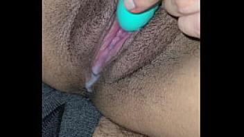 Latina wife has cum oozing out of her pussy as she masturbates