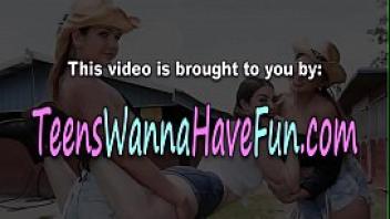Teen cowgirls ride and suck cock in group
