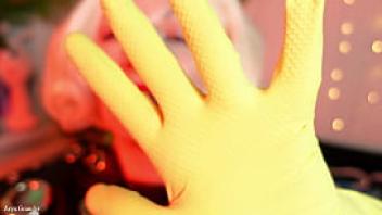 Asmr video yellow household gloves
