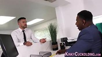 Babe cuckolds in office for cum from bbc