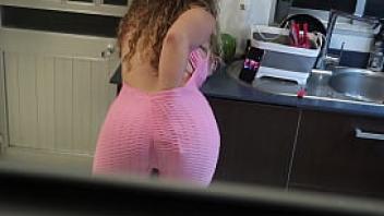 Hidden camera caught my slut stepmother masturbating on her kitchen