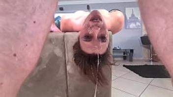 Extreme upside down sloppy gagging facefuck