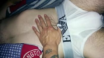 Sexy massage by tattooed man to his bi friend