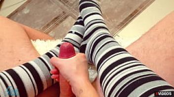 Socks job footjob handjob cum socks cum stockings