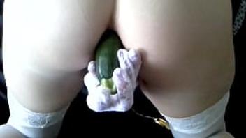 Milf fucks a zucchini in pussy amp ass real orgasm