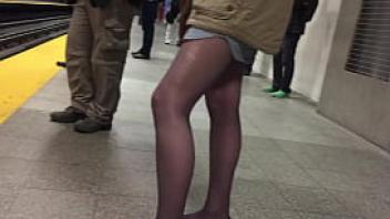 Sexy nylon covered legs seen in public
