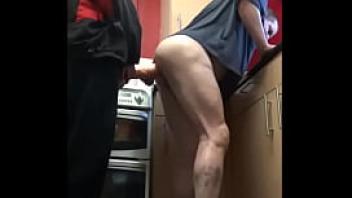Bisexual mark wright takes a large dildo in his ass balls deep in the kitchen and you can tell he likes it