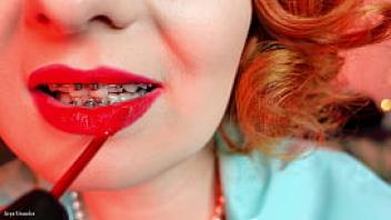 Asmr video lipstick process milf with braces