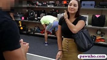 Busty babe pounded by pawn dude