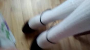 White stockings high heels cumshot