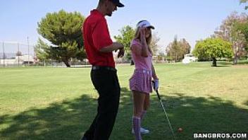 Sexy golfer girl gets on her knees for dick