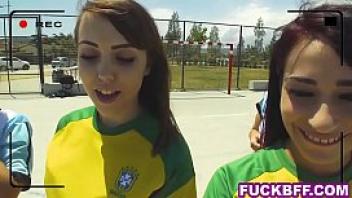 Bffs latina soccer teen besties share a big cock outdoor