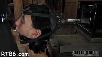 Gal receives a neck collar and legs widen wide open