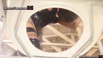 Femdom slave is straddled as human toilet