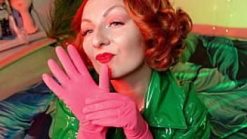 Pink gloves fetish latex rubber close up video arya grander redhead milf seduce and tease with hot sounds