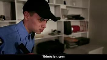 Tiny asian ninja teen ties security guard and fucks him