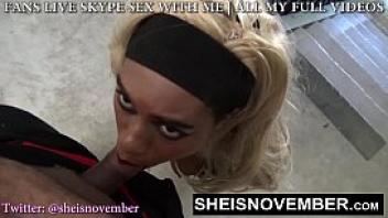 My naughty stepsister wanted attention so i sneak out in public to cumshot her face sexy young slut sheisnovember busty black cleavage exposed while giving a pov blowjob to her big cock stepbrother in panties taboo sucking bbc on msnovember