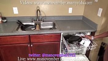 Freaky step sister washes dishes in panties until step brother sneaks up on her