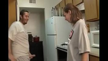 Brother and sister blowjob in the kitchen