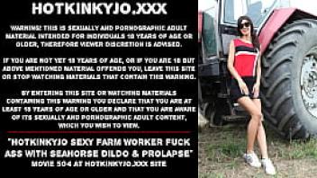 Hotkinkyjo sexy farm worker fuck her ass with xxl seahorse dildo amp prolapse