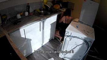 Horny wife seduces a plumber in the kitchen while her husband at work