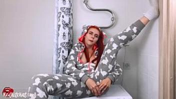 Cute redhead masturbate pussy dildo and orgasm in kigurumi