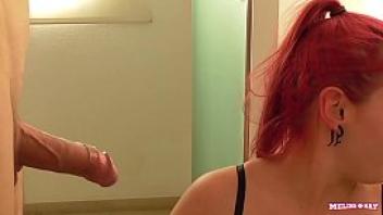 Cute redhead amateur teen sucks on a big cock until it explodes all over her face melina may