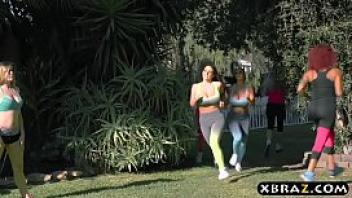 Huge boobs pornstars chasing that big d after jogging