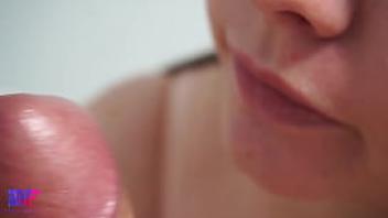 Close up blowjob with cum in mouth and swallowing