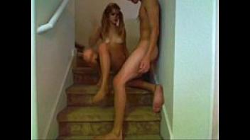 Pretty gf sucking and fucking on stairwell