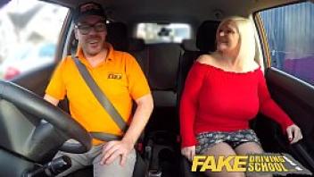 Fake driving school busty mature milf sucks and fucks lucky instructor