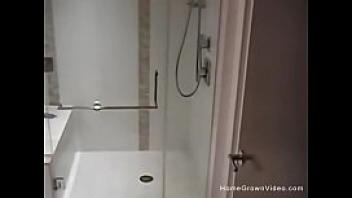 Busty blonde wife gets fucked in the shower