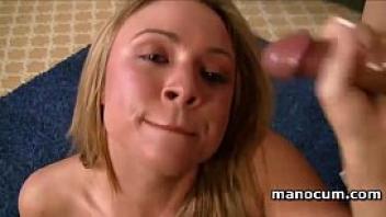 Blonde bitch giving blowjob in pov style