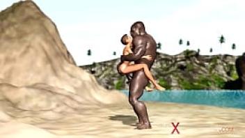 Sexy ebony gets fucked by a black guy on the savage island