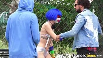 Strandedteens dirty clown gets into some funny business exploited and roadhead