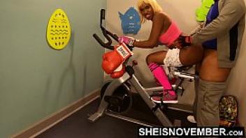4k rough painful anal for cute black spinner with big ass young babe msnovember fucked by old coach doggystyle in public gym fucking hard on exercise bike to train her asshole hd sheisnovember
