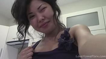 Cute asian gets completely naked in the bathroom