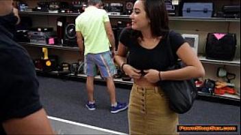 Pawnshop horny owner loves squeezing his milf big tits and her cash