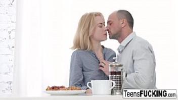 Young blonde via lasciva treats him to anal during breakfast