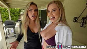 Househumpers hot blonde real estate agent with amazing natural tits convinces a married couple into having threesome with her