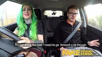 Fake driving school wild fuck ride for tattooed busty big ass beauty