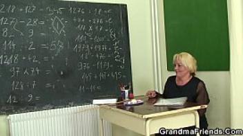 Blonde granny teacher