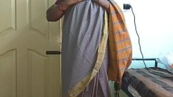 Desi indian tamil telugu kannada malayalam hindi horny cheating wife vanitha wearing grey colour saree showing big boobs and shaved pussy press hard boobs press nip rubbing pussy masturbation