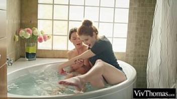 Sexy kalisy gets extra wet in the bath with lesbian lover adel c