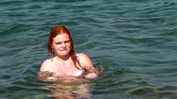 Barbara barbeurre having a swim in the sea extremely sexy video
