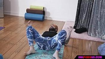 Two pervert guys fuck the yoga teacher