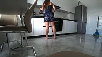 Unfaithful wife cheats on her husband in the kitchen while he  not at home homemade anal taboo
