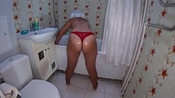 Son caught mom in bathroom and fucked her big ass