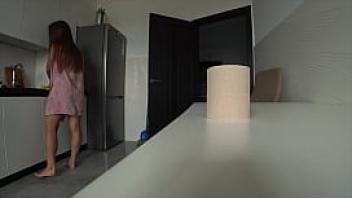 Real cheating wife and husband  friend fuck in the kitchen home alone